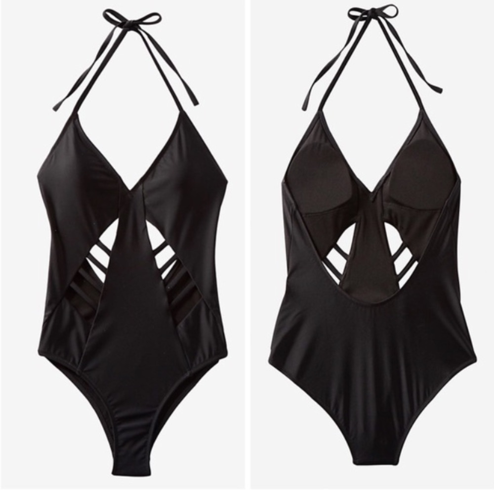 Express Tie Halter Neck Lace Up One-Piece Swim